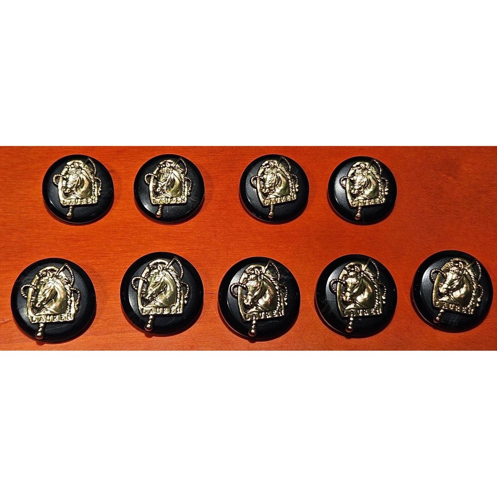 Lauren Ralph Lauren Equestrian Horse Head Blazer Buttons Black Gold Set of‎ 9 *